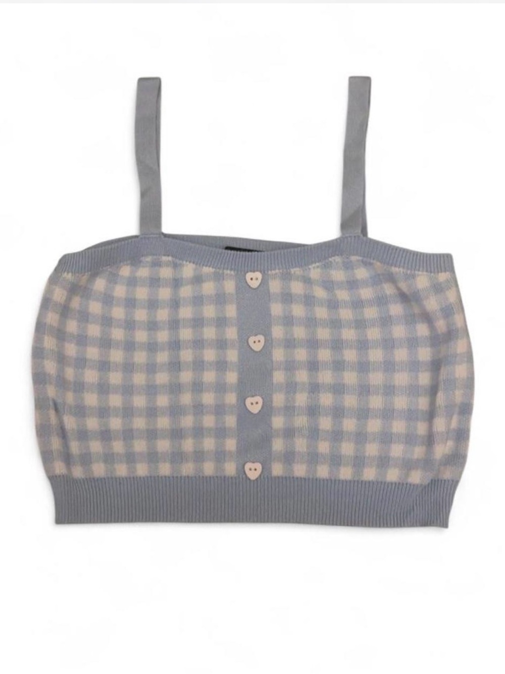 Cider light blue and white gingham-style crop top